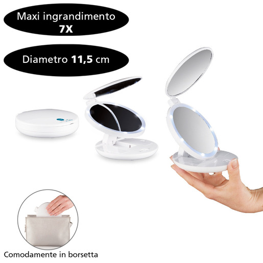 Image of Macom Doppio specchio da borsetta luce led 7x e naturale per trucco Bianco