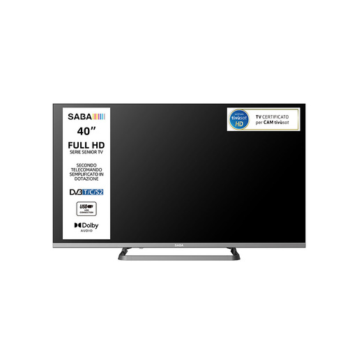 Image of SABA SA40M10 TV 40'' FULL HD,Serie Senior, Secondo telecomando semplificato con tasti grandi in dotazione, Triplo tuner DVBT2/C/S2 HEVC MAIN10, Certifica