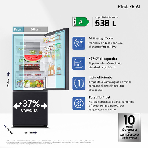 Image of Samsung Frigorifero Combinato largo 75cm 538L RB53DG706AB1EF