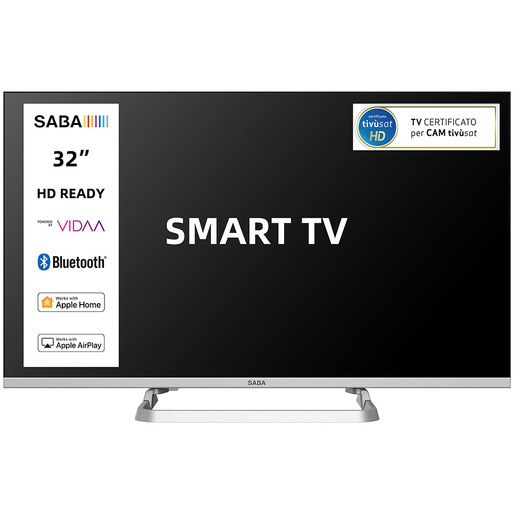 Image of SABA SA32SM10VDA SMART TV 32'' HD READY, Sistema operativo VIDAA, Triplo tuner DVBT2/C/S2 HEVC MAIN10, Certificato TivuSAT, Piedistallo centrale, Dolby A