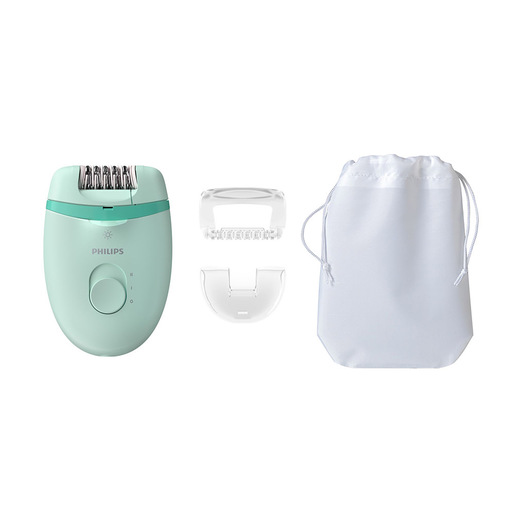Image of Philips Satinelle Essential Epilatore compatto con cavo verde con 3 accessori BRE265/00