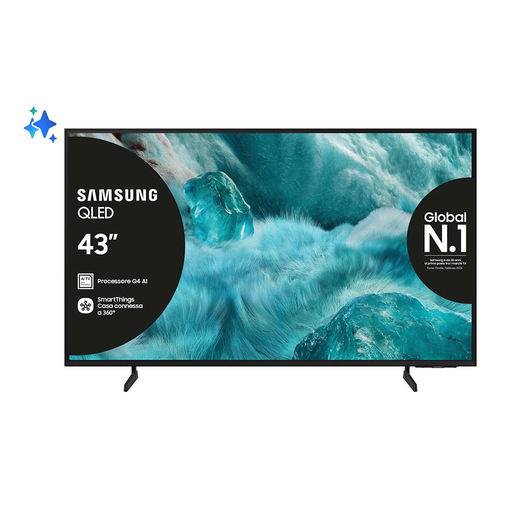 Samsung QLED AI TV 43'' QE43Q7FAAUXZT 4K, Processore Q4 AI, 4K Upscaling, Color Booster Pro, OTS Lite, Slim Look Design, Vision AI Smart TV, 2025