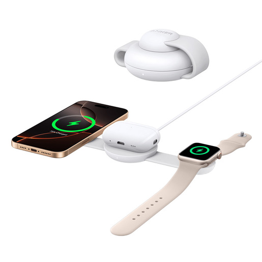Anker MagGo Caricatore Wireless iPhone 3 in 1 15W, Compatibile con MagSafe, certificato Qi2, Pieghevole e Portatile per iPhone 16/15/14/13 AirPods, Apple