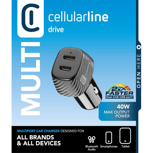 Image of Cellularline Car Multipower DUO - iPhone, Samsung, Xiaomi, Oppo and other Smartphones and Tablets Caricabatterie da auto con 2 porte USB-C