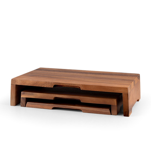 Image of H&H Lifestyle Confezione 3 alzate in legno Acacia. Composta da: 1pz cm 30x25, 1pz cm 31x25, 1pz cm 37x25