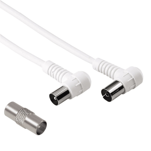 Image of Hama Cavo antenna 90° M/F con adattatore M/M, 1,5 metri, 75 dB, bianco