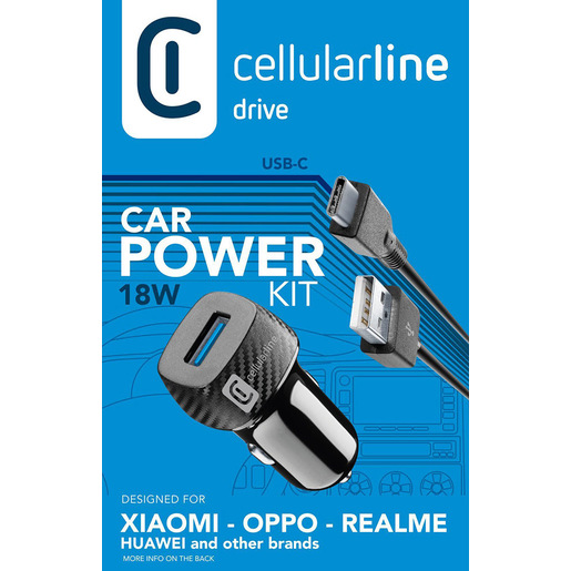 Image of Cellularline USB Car Charger Kit 18W - USB-C - Huawei, Xiaomi, Wiko, Asus and other smartphone Caricabatterie da auto adattivo 18W con cavo USB-C