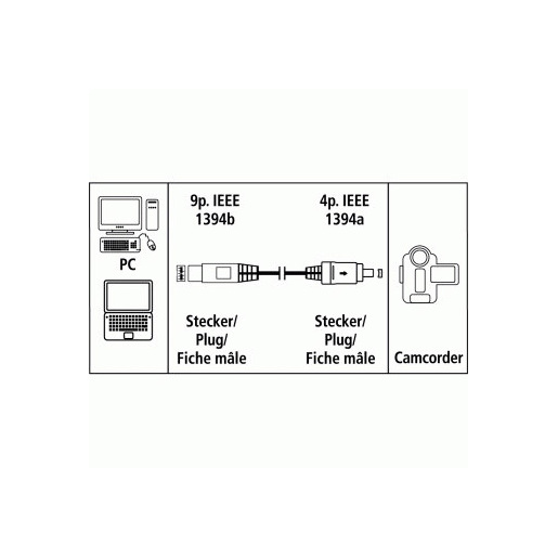Image of Hama Cavo Firewire 4 poli (IEEE 1394a)/Firewire 800 9 poli (IEEE 1394b