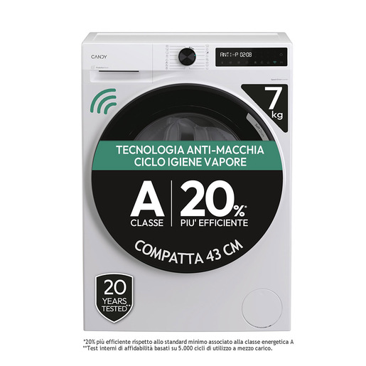 Image of Candy ProWash 500, Lavatrice Slim 7 KG, 20% più efficente della classe A, 1400 giri, Bianco, Inverter, Vapore, Wi-Fi, Smart Wash, BR 47SBL8-S