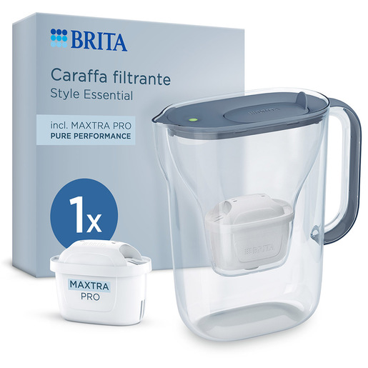 Image of Brita Caraffa filtrante acqua Style Essential Stone Blue (2.4L) incl. 1 x filtro MAXTRA PRO PURE PERFORMANCE che riduce cloro, calcare, PFAS e metalli