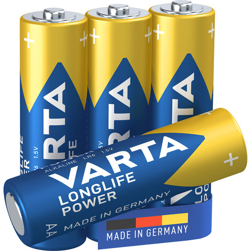 Image of Varta Longlife Power, Batteria Alcalina, AA, Mignon, LR6, 1.5V, Blister da 4, Made in Germany
