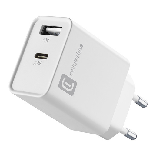 Image of Cellularline Multiport Charger PD 20W Caricabatterie 20W con porta USB-A e USB-C