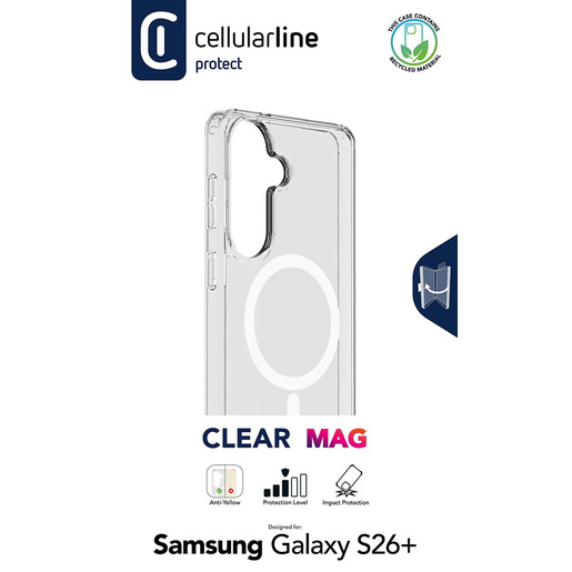 Image of Cellularline Clear Mag - Galaxy S26+ Custodia trasparente ultra resistente con bordo in gomma, compatibile con ecosistema Qi2 e accessori magnetici, trat