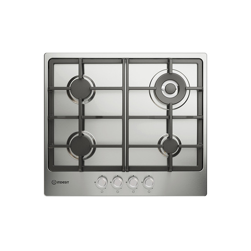 Image of Indesit THP 641 W/IX/I 1 piano gas inox 60cm 4 fuochi brucitaore doppia corona griglie in ghisa lavabili in lavastoviglie