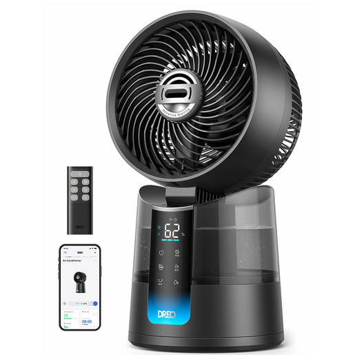 Dreo TurboCool 516S – Ventilatore Nebulizzatore Smart 3-in-1 con Raffrescamento a Ultrasuoni – Flusso d'Aria 8 m/s, Autonomia 12h, Silenzioso 20dB e Cont