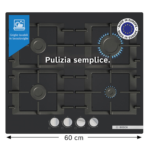 Bosch Serie 4 PNP6B6K40 Piano cottura a gas 60 cm 5 fuochi Vetro Nero