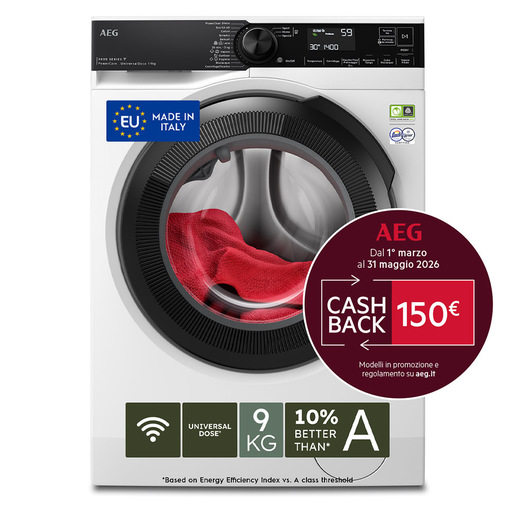 AEG Lavatrice Carica Frontale 9 Kg Classe A-10% 1400 Giri MADE IN ITALY LR8H94CBY