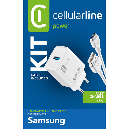 Image of Cellularline Adaptive Fast Charger Kit 15W - USB-C - Samsung Caricabatterie da rete Fast Charger 15W con cavo USB-C