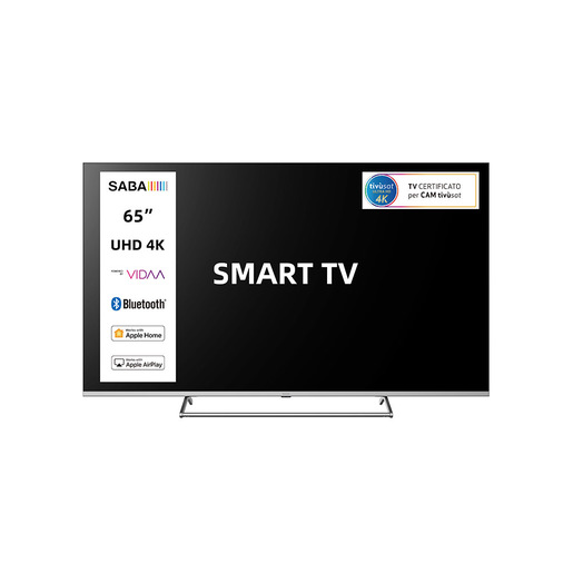 Image of SABA SMART TV 65'' ULTRA HD 4K, Sistema operativo VIDAA, Triplo ter DVBT2/C/S2 HEVC MAIN10, Certificato TivuSAT, Piedistallo centrale, Dolby Audio
