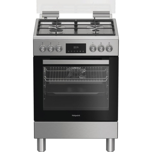 Image of Hotpoint Ariston H6G5LMX cucina a libera installazione, 60x60cm, piano gas, forno elettrico ventilato, grill elettrico, 73 Lt, classe A, Inox