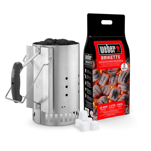 Image of        Weber Kit Ciminiera Accensione, 2kg Bricchetti, 6 Cubetti Accendifuoco