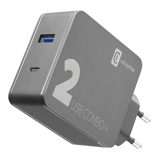 Cellularline MULTIPOWER 2 COMBO PLUS - USB-C Laptop, MacBook, Smartphones Caricabatterie per Computer Portatili dotati di porta USB-C e Smartphone, 48