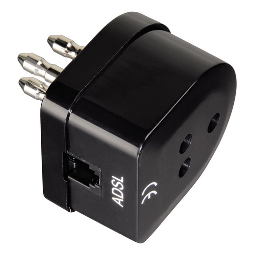 Image of Hama Filtro ADSL spina tripolare/presa tripolare + presa 6p4c (RJ 11), nero
