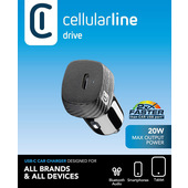 Cellularline - USB-C Car Power 20W - Caricabatteria da Auto USB-C 20W - Adattatore Automatico Prese Accendisigari 12V/24V - Protezione da Sovraccarichi e Cortocircuiti - Nero