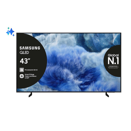 Samsung QLED AI TV 43'' QE43Q8FAAUXZT 4K, Processore Q4 AI, 4K Upscaling, Color Booster Pro, OTS Lite, Air Slim Design, Vision AI Smart TV, 2025
