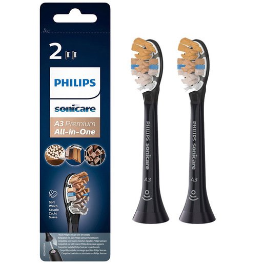 Image of Philips A3 Premium All-in-One HX9092/11 2x Testine nere per spazzolino