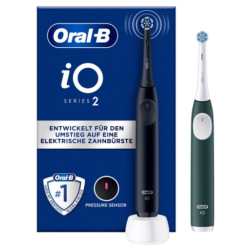 Image of Oral-B iO 2 Spazzolino Elettrico Oral B, Nero e Verde, 1 Testina Di Ricambio, 2 Spazzolini, Delicato sulle Gengive, Efficace sulla placca, Sensore di Pre