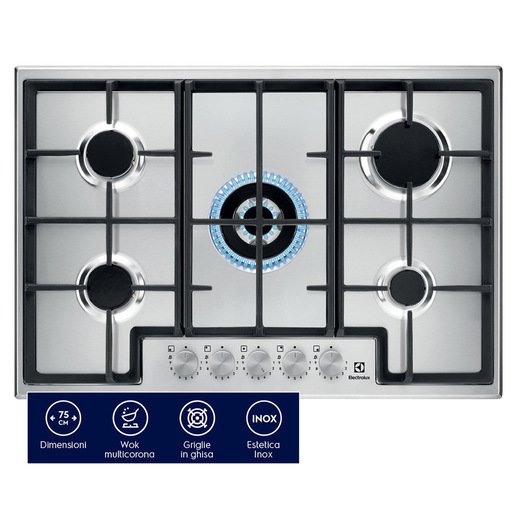 Electrolux EGS75362X Piano cottura a gas Serie 300 Slim Line 75cm