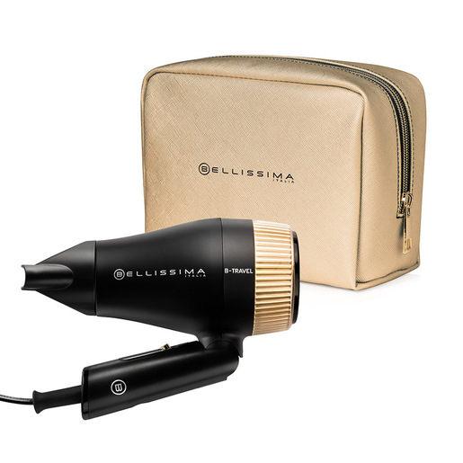 Image of Bellissima Imetec B-Travel Asciugacapelli da viaggio, portatile e compatto, 1400 W, manico pieghevole, doppio voltaggio, concentratore di precisione,