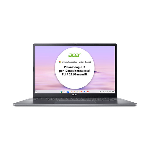 Acer Chromebook Plus 515 CB515-2H-34ZU Laptop con IA Google, 15.6'' Full HD, Intel Core i3-1215U, 8GB DDR5-SDRAM, 256GB SSD, Wi-Fi 6E (802.11ax),