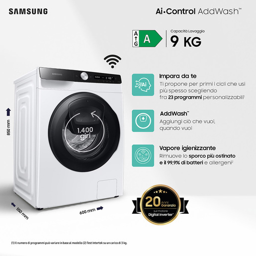 Image of Samsung WW90T554DAE/S3 lavatrice a caricamento frontale Addwash™ 9 kg