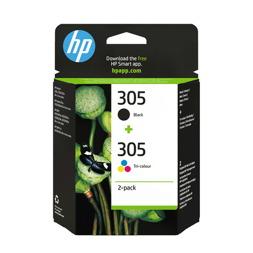 immagine di HP 305 2-Pack Tri-color/Black Original Ink Cartridge cartuccia d'inchiostro 2 pz Originale Resa standard Nero, Ciano, Magenta, Giallo