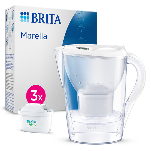 Image of Brita Caraffa filtrante Marella bianca (2.4L) incl. 3 x filtri MAXTRA PRO All-in-1 - adatta alla porta del frigorifero con Memo digitale e coperchio r