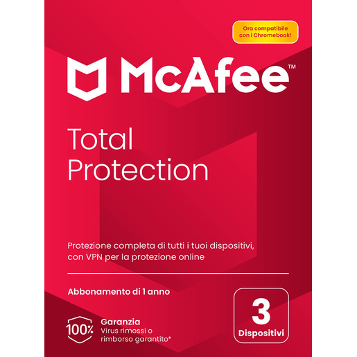 McAfee Total Protection 3 dispositivi (Windows /Mac /Android/iOS), abbonamento per 1 anno