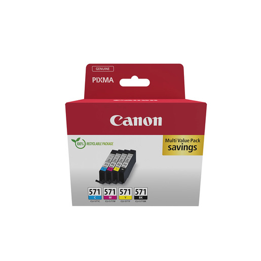 immagine di Canon 0386C009 CLI-571 Multipack Cartuccia Stampante Originale 4 pz Nero Ciano Magenta Giallo colore Nero