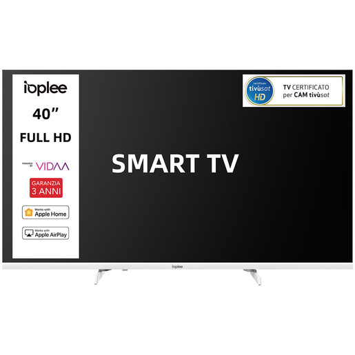 IOPLEE IOP40WVDA SMART TV Bianco 40'' FULL HD, Sistema operativo VIDAA, Triplo tuner DVBT2/C/S2, Certificato TivuSAT, Piedini installabili in doppia posi