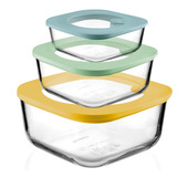Fratelli Guzzini 11335052 Recipiente Per Cibo Quadrato Set Blu, Verde, Trasparente, Giallo 3 Pz-image